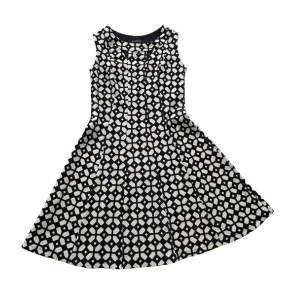 Enfocus Studio Navy White Geometric Print Sleeveless A-Line Dress Size 6 - Picture 7 of 11
